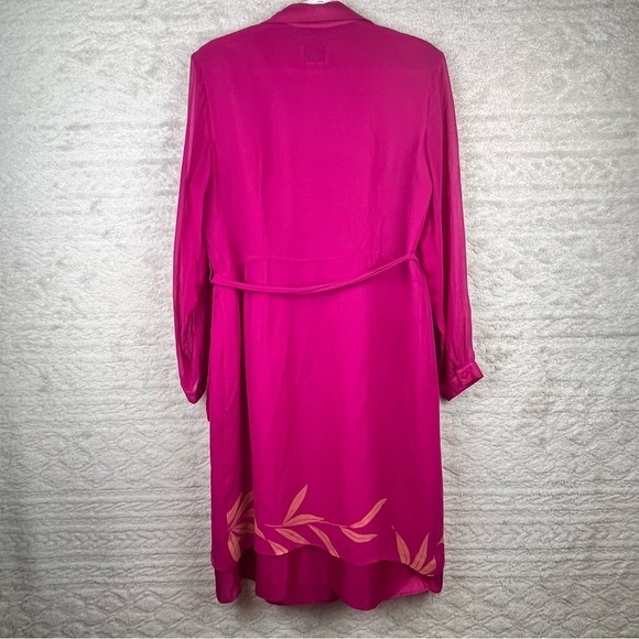 Vintage ICE Women’s Silk Chiffon Fairy Wrap Dress Pink Tropical Palm Print Sz 14 - Picture 10 of 16